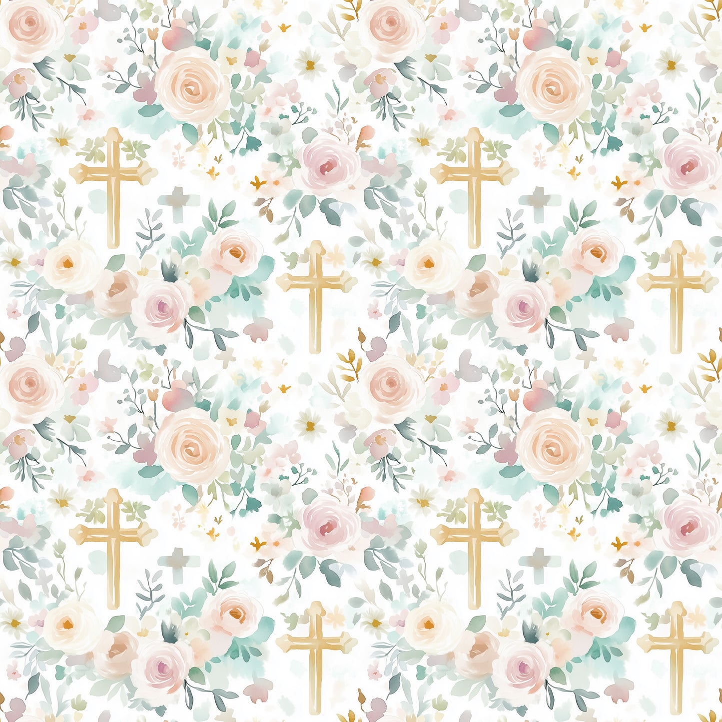 Watercolour Floral Crosses Digital Seamless Pattern