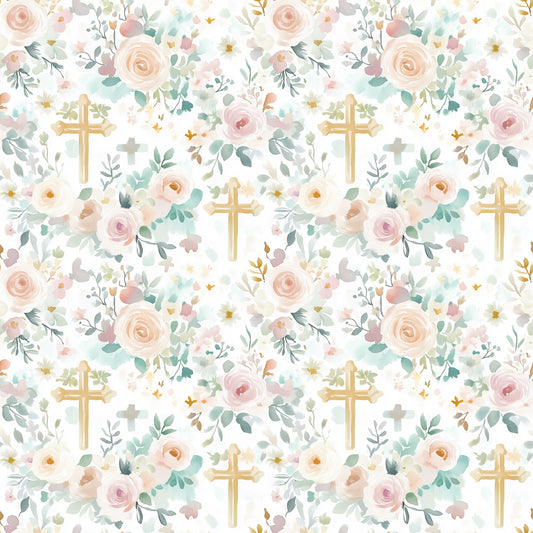 Watercolour Floral Crosses Digital Seamless Pattern