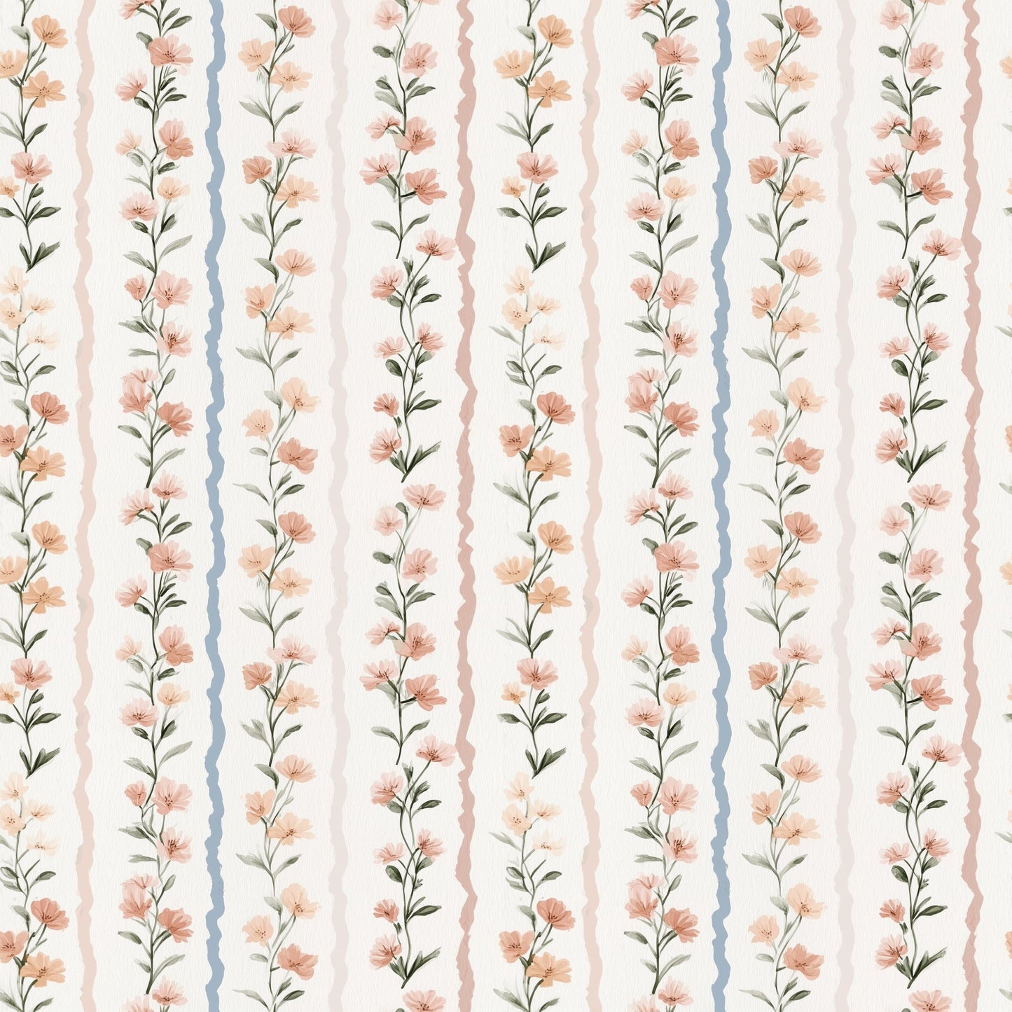 Watercolour Floral Stripes Digital Seamless Pattern
