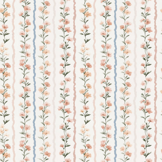 Watercolour Floral Stripes Digital Seamless Pattern