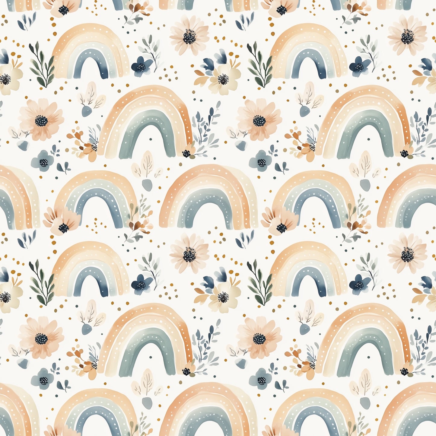 Watercolour Flowers and Rainbows Digital Seamless Pattern