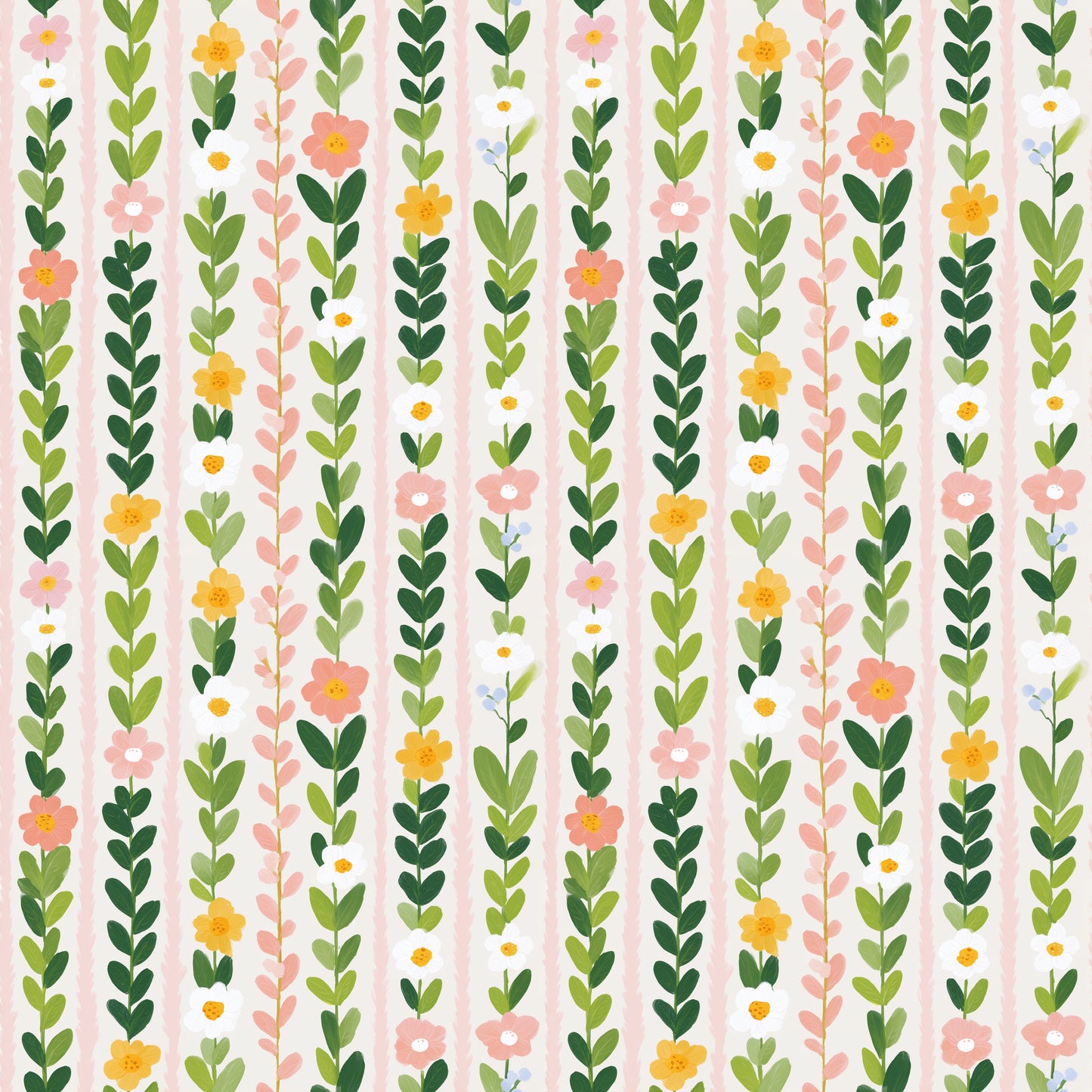 Watercolour Folk Floral Stripes Digital Seamless Pattern
