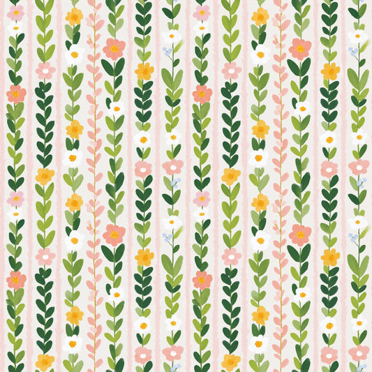 Watercolour Folk Floral Stripes Digital Seamless Pattern