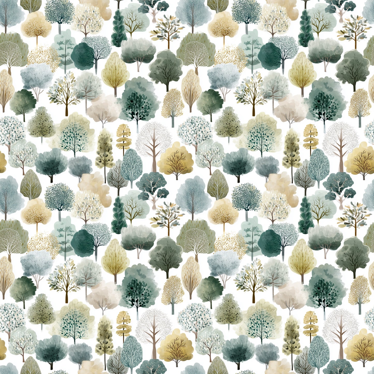 Watercolour Forest Trees Digital Seamless Pattern