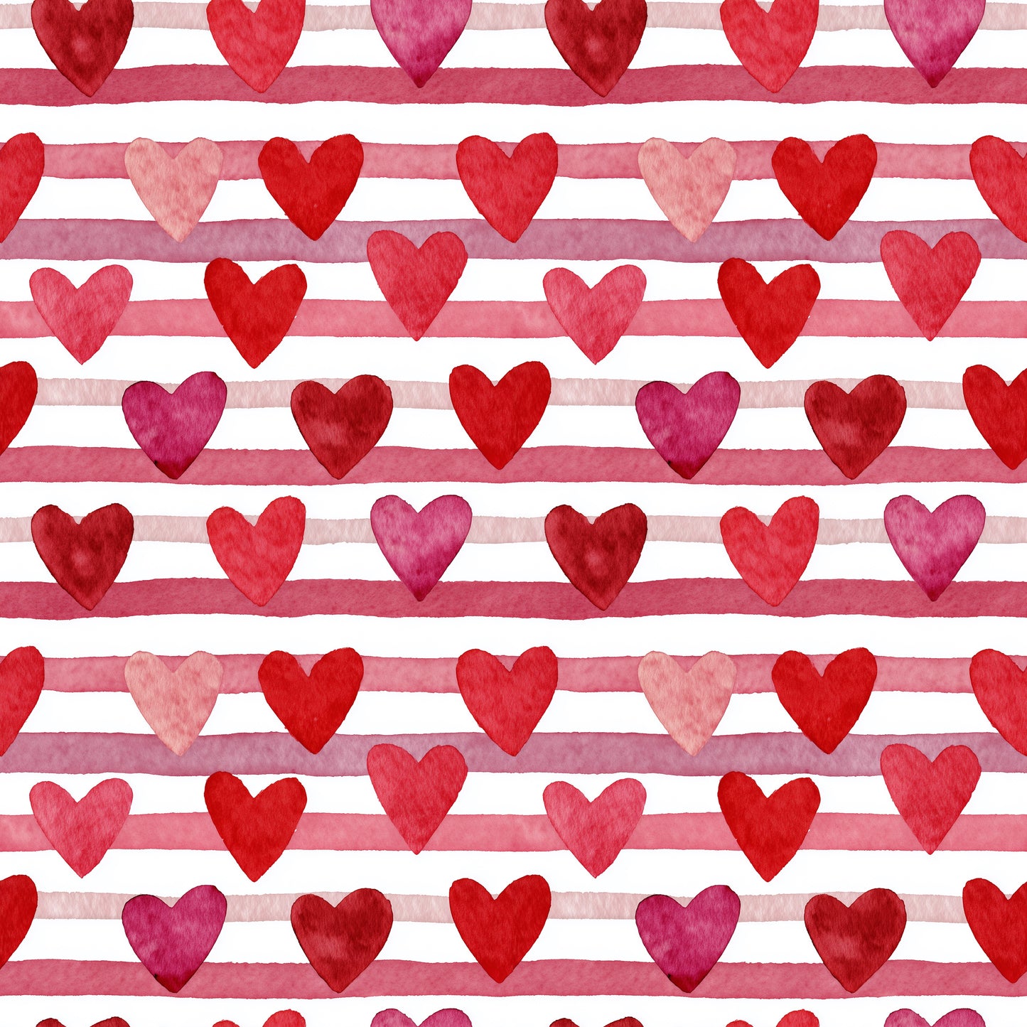 Watercolour Hearts & Stripes Digital Seamless Pattern
