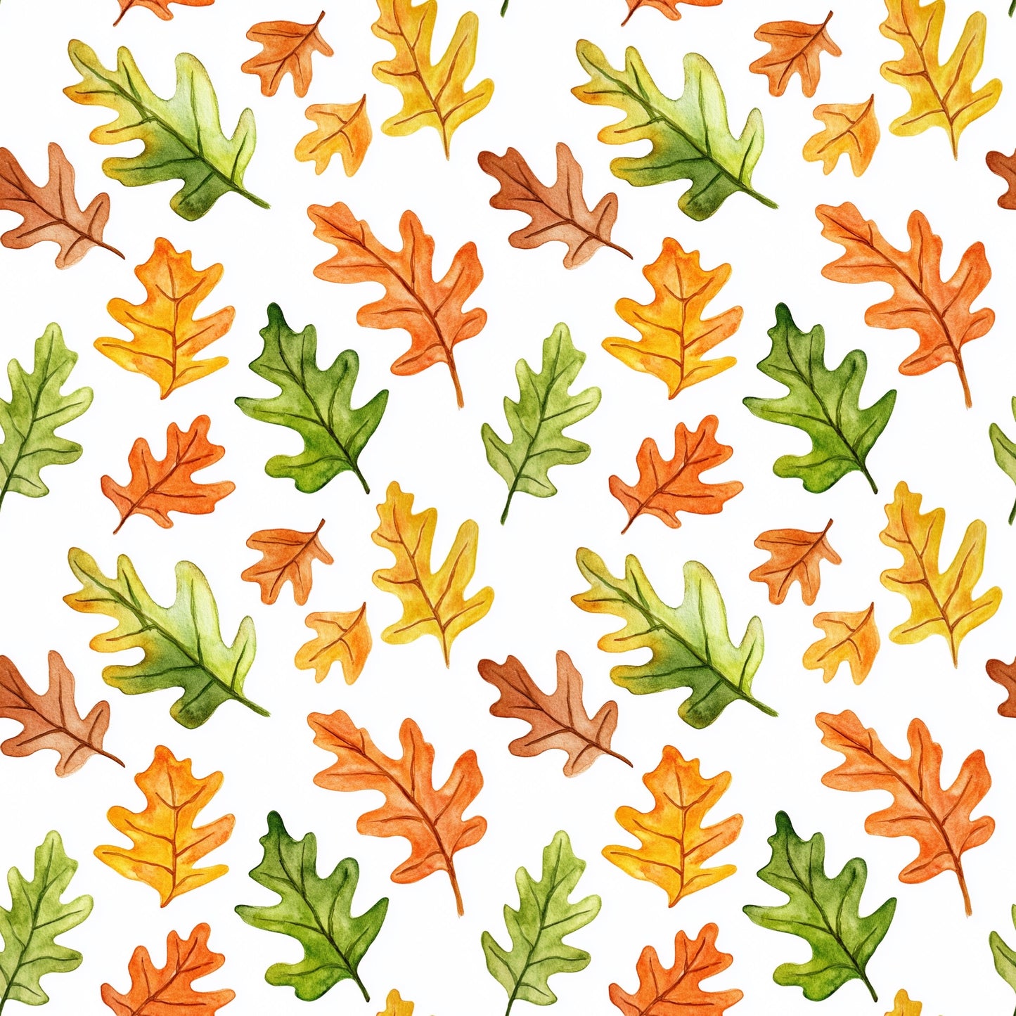 Watercolour Oak Leaves Digital Seamless Pattern