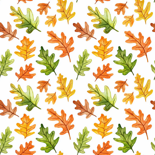 Watercolour Oak Leaves Digital Seamless Pattern