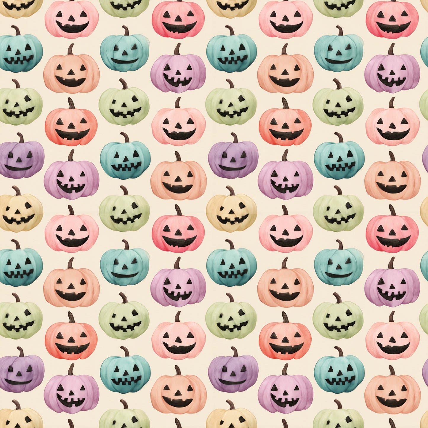 Pumpkin Faces Digital Seamless Pattern