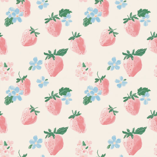 Watercolour Pastel Strawberries Digital Seamless Pattern