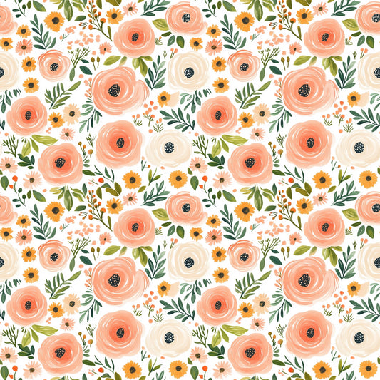 Watercolour Peach Floral Digital Seamless Pattern
