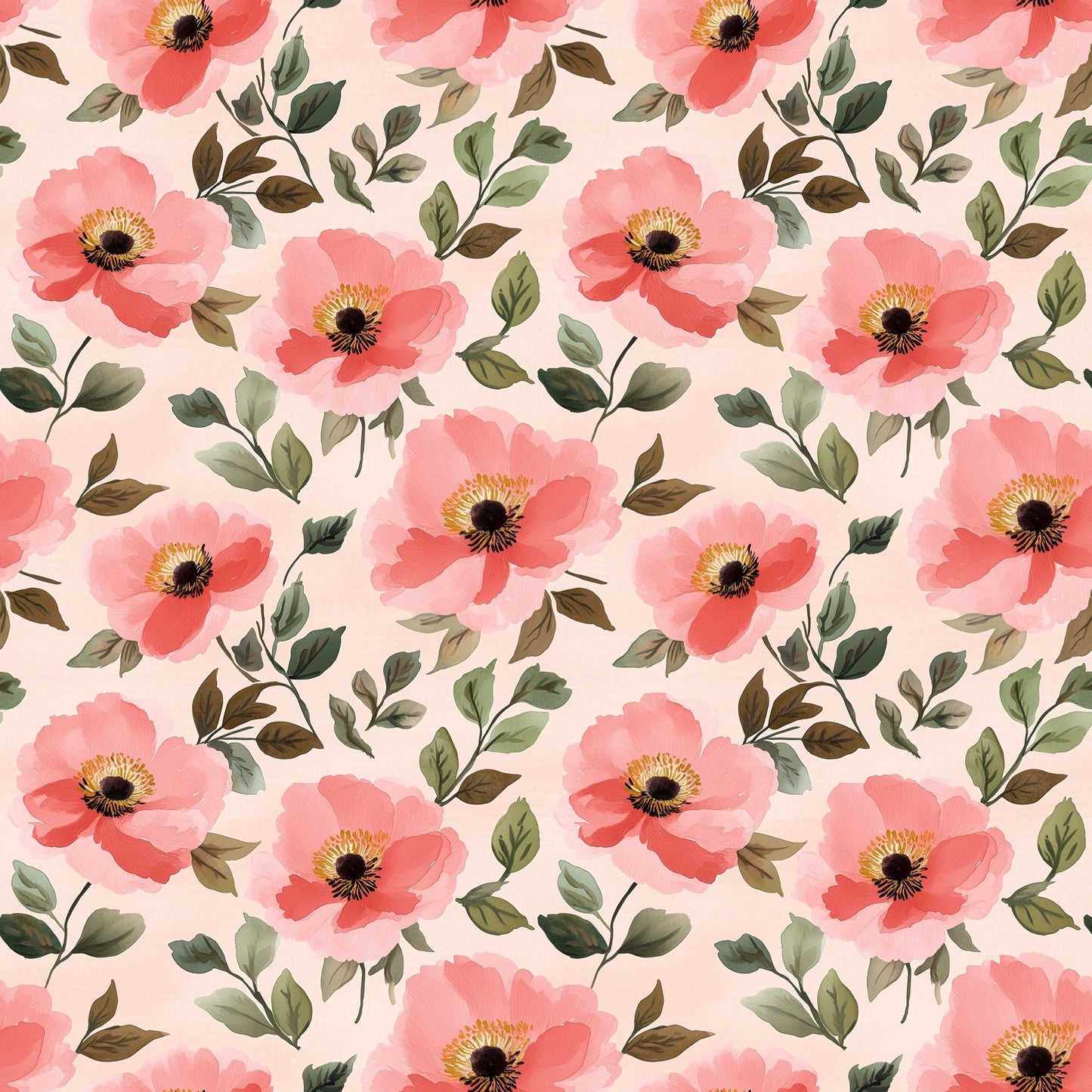 Watercolour Peonies Digital Seamless Pattern