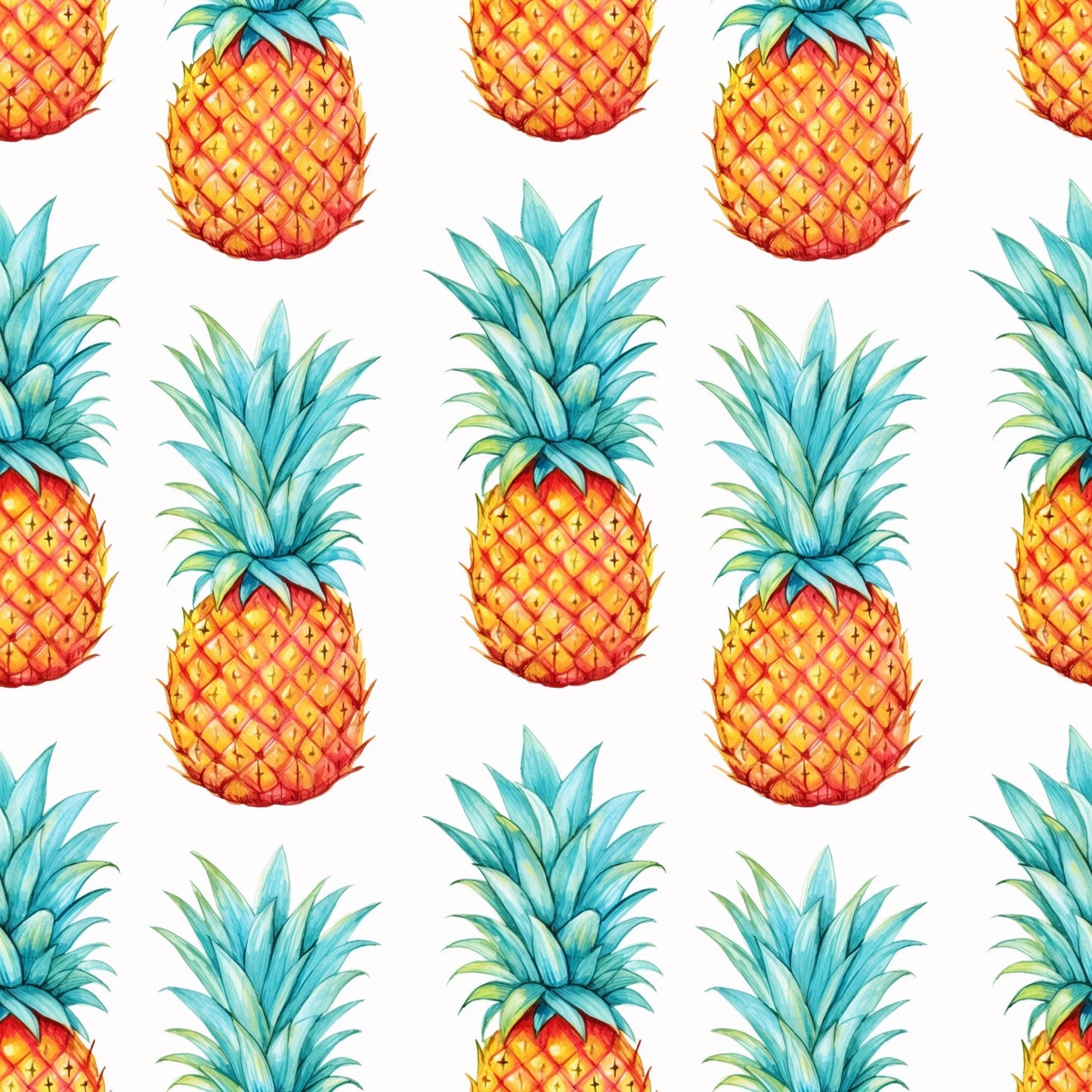 Watercolour Pineapples Digital Seamless Pattern