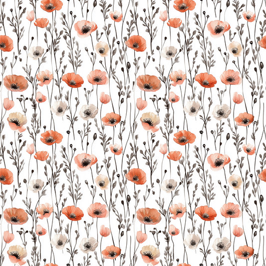 Watercolour Poppy Field Digital Seamless Pattern