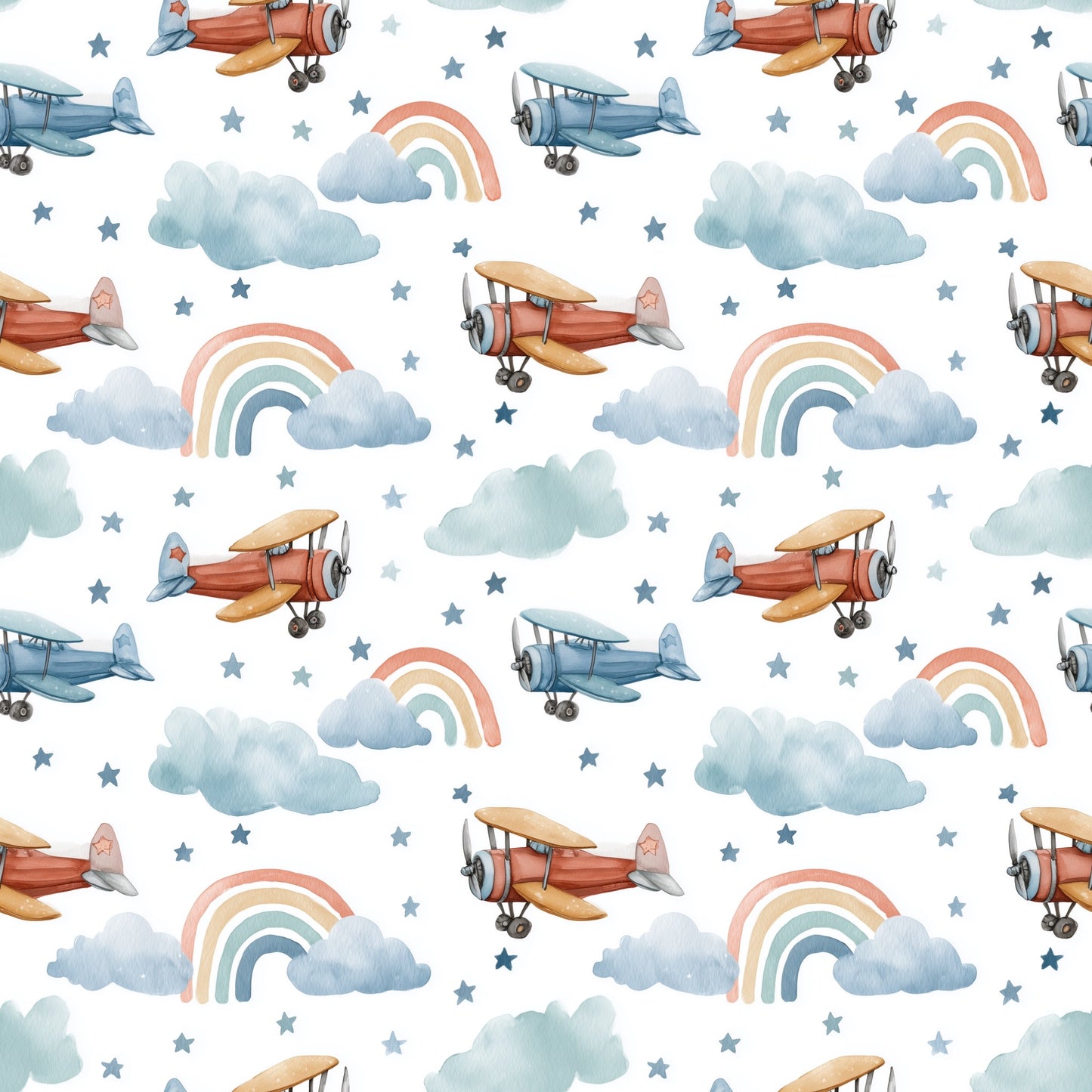 Watercolour Rainbow Planes Digital Seamless Pattern