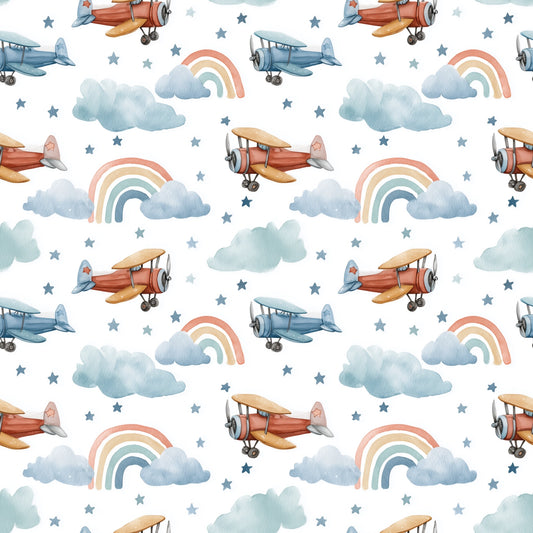 Watercolour Rainbow Planes Digital Seamless Pattern