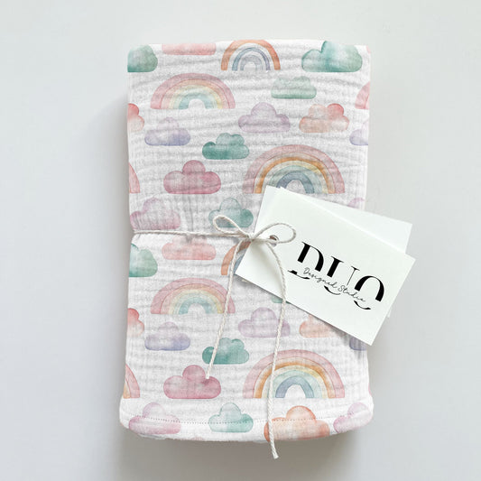 Watercolour Clouds and Rainbows Digital Seamless Pattern
