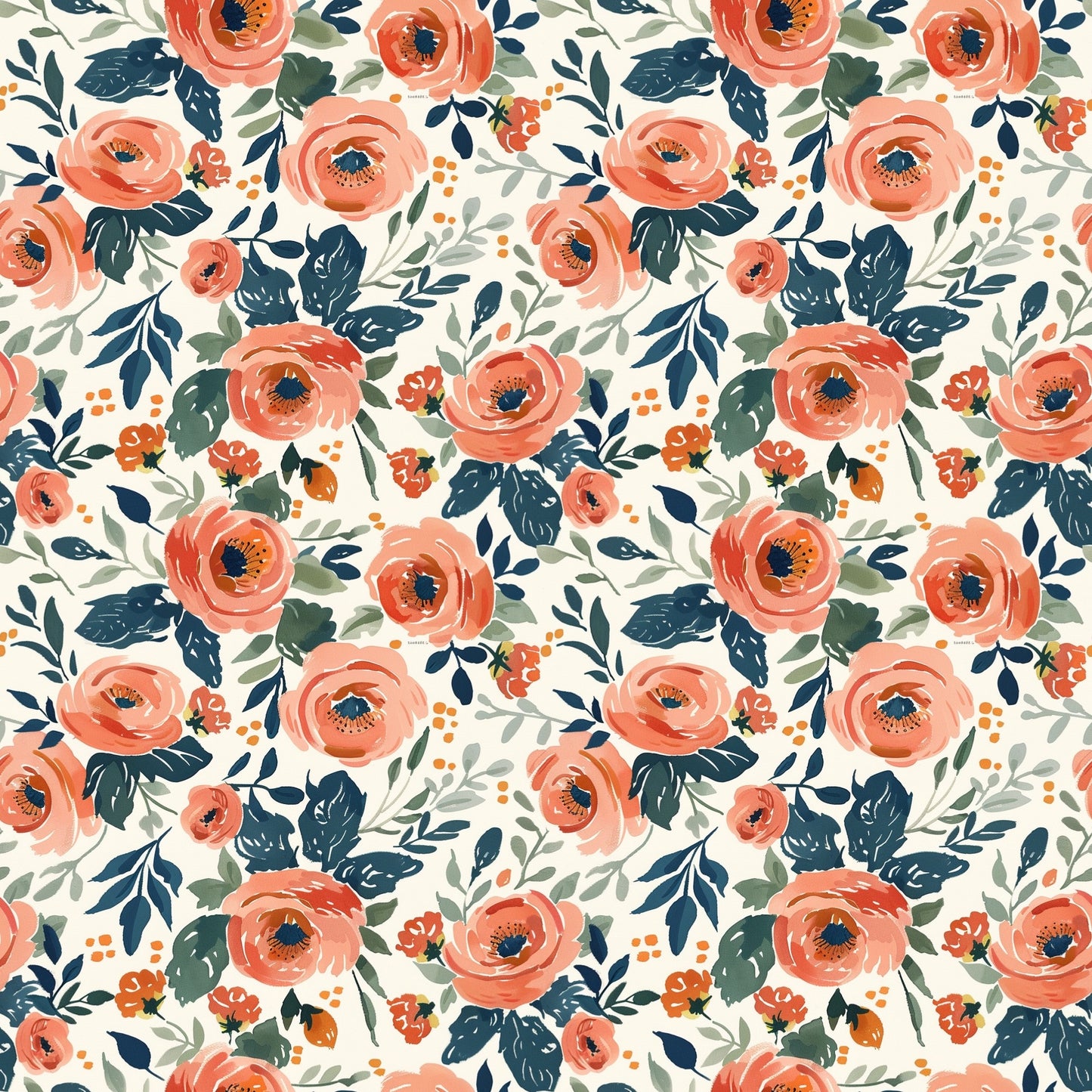 Watercolour Red Floral Digital Seamless Pattern