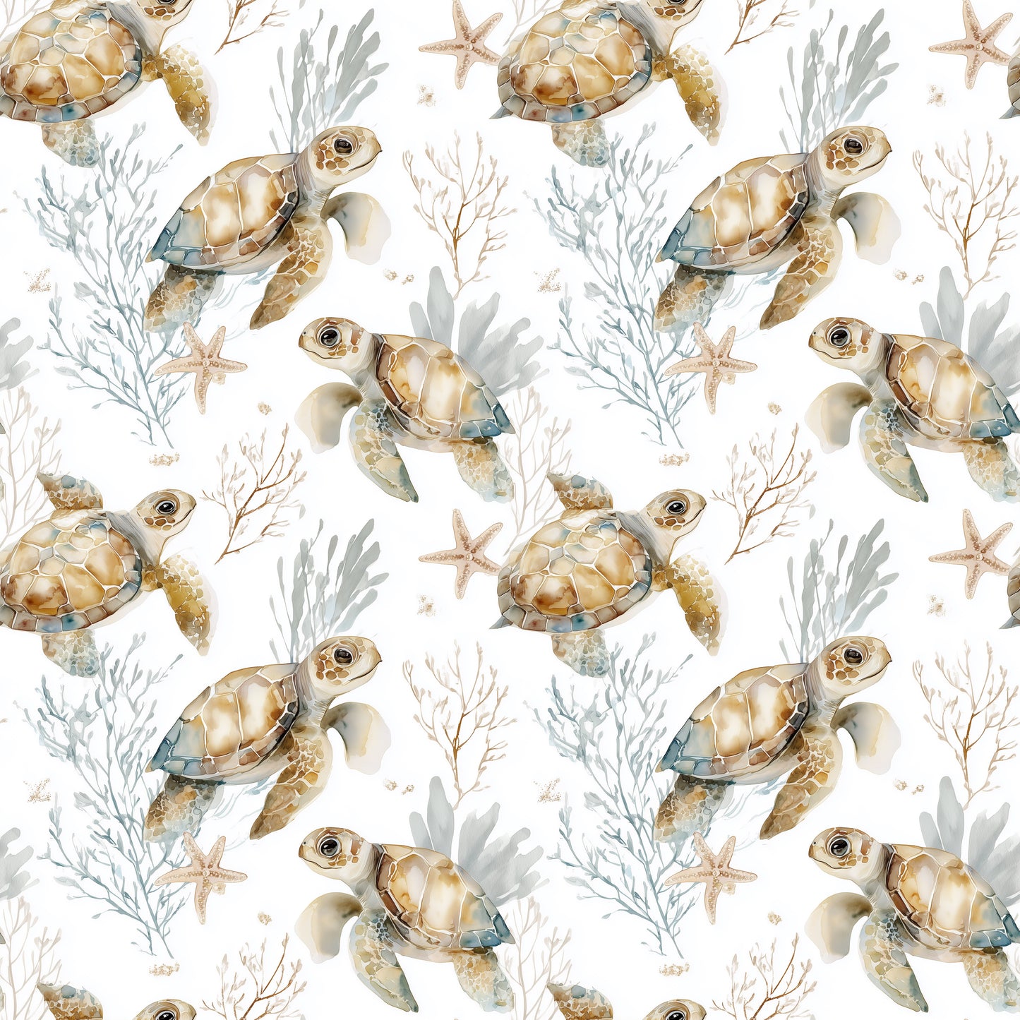 Watercolour Sea Turtles Digital Seamless Pattern