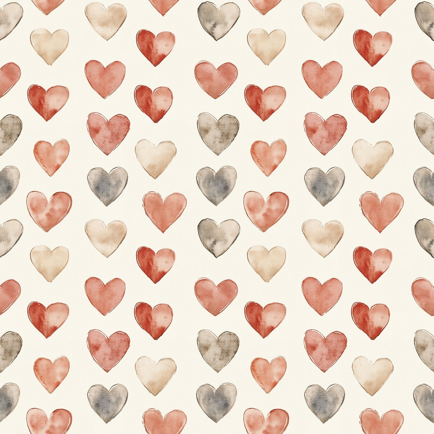 Watercolour Hearts Digital Seamless Pattern