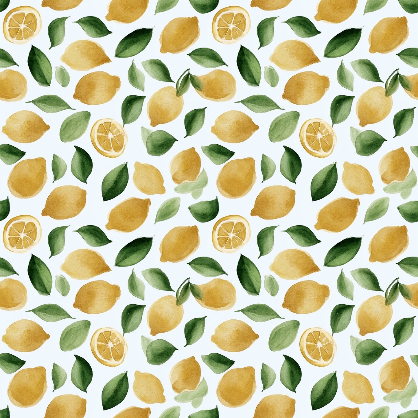 Watercolour Lemons & Leaves Digital Seamless Pattern