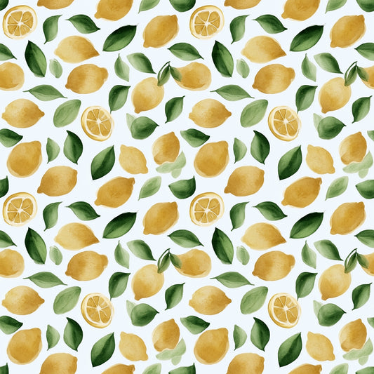 Watercolour Lemons & Leaves Digital Seamless Pattern