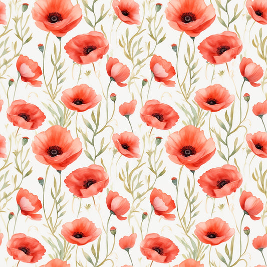 Watercolour Poppies Digital Seamless Pattern