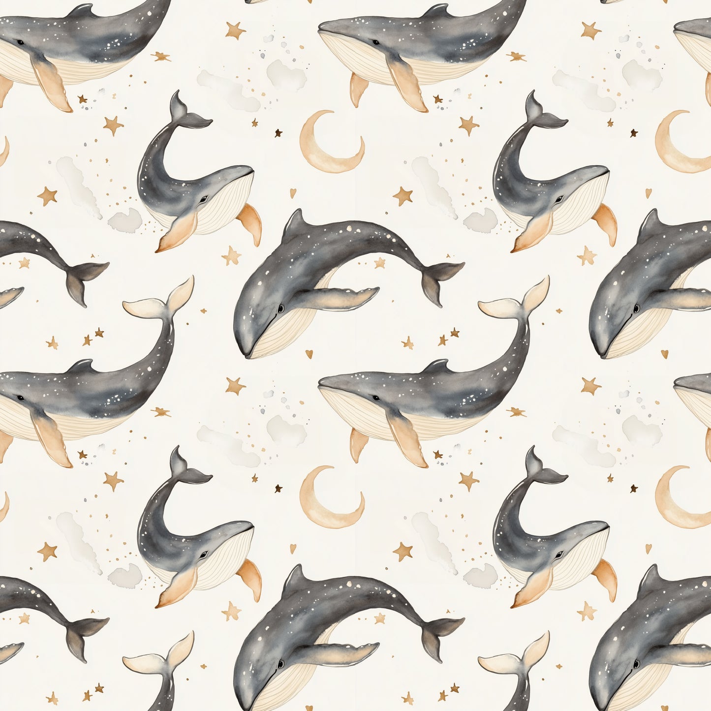 Whales & Moons Digital Seamless Pattern