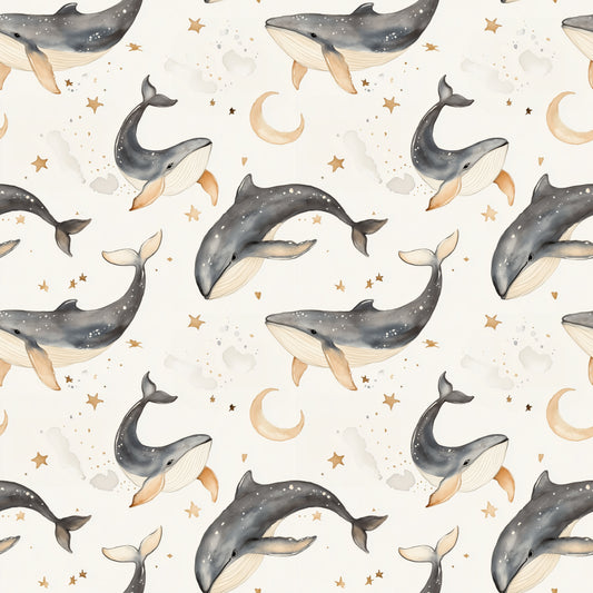 Whales & Moons Digital Seamless Pattern