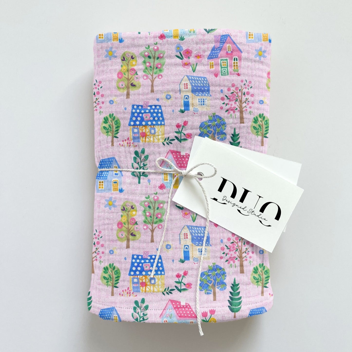 Whimsi Pink Houses Digital Seamless Pattern