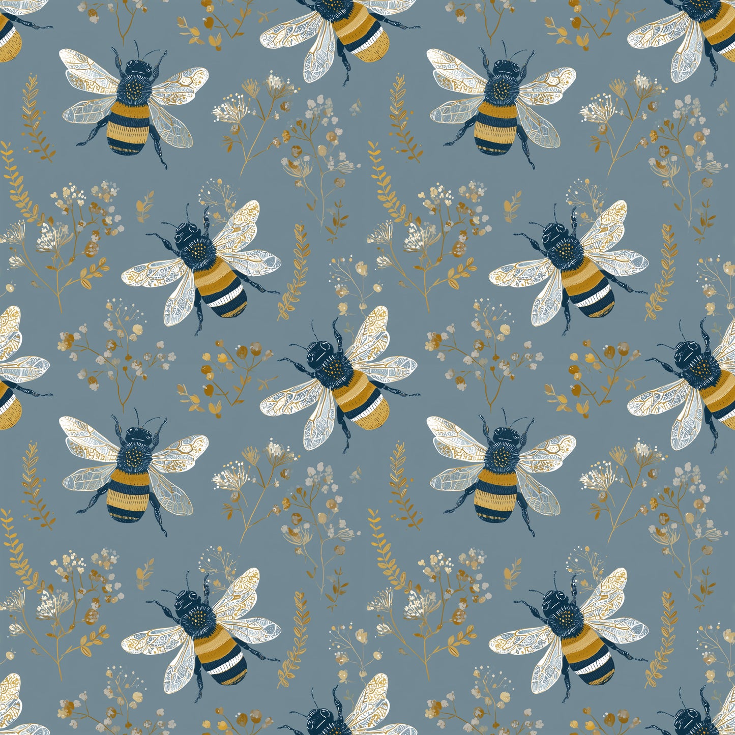 Whimsical Bees Digital Seamless Pattern