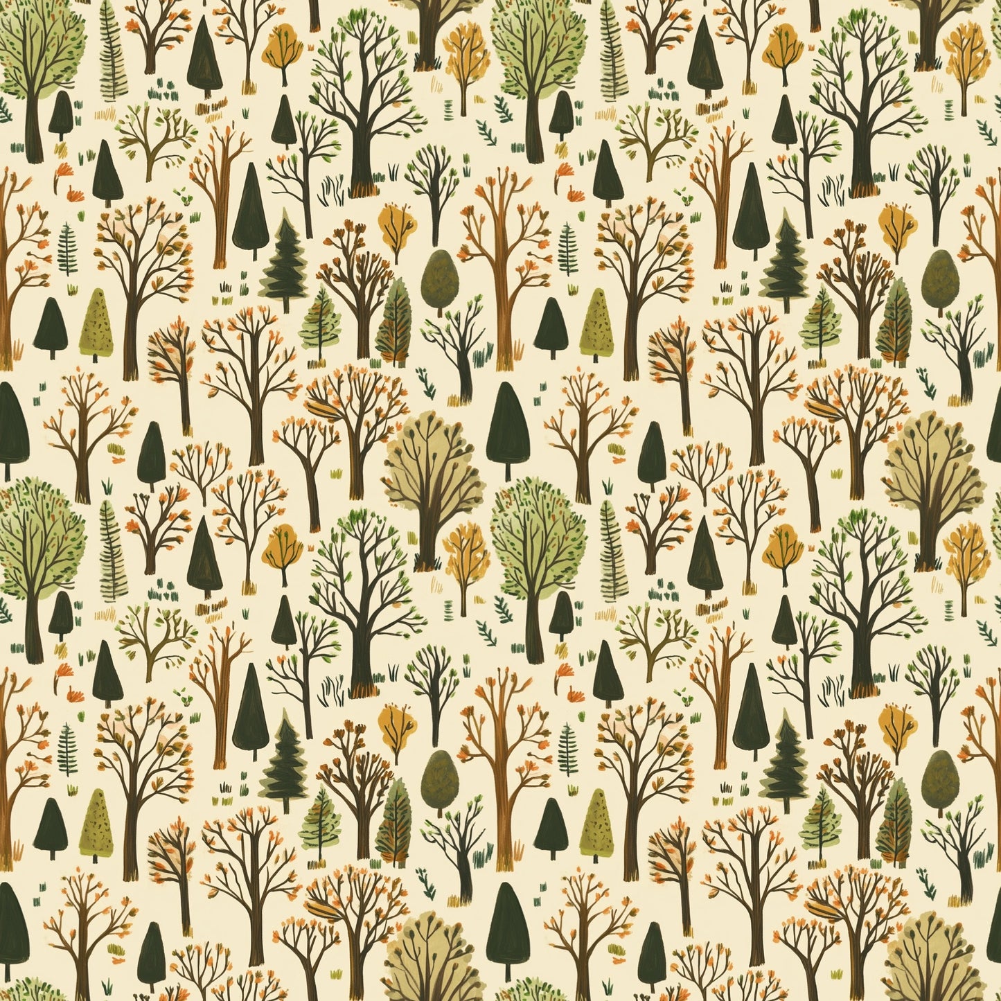 Whimsical Forest Digital Seamless Pattern