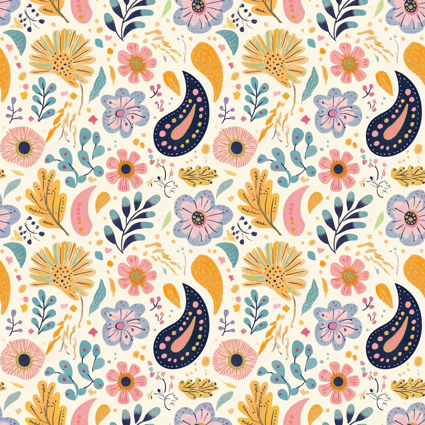 Whimsical Pink Paisley Digital Seamless Pattern