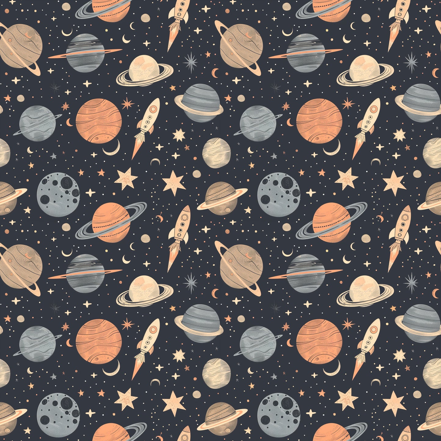 Navy Rockets Digital Seamless Pattern