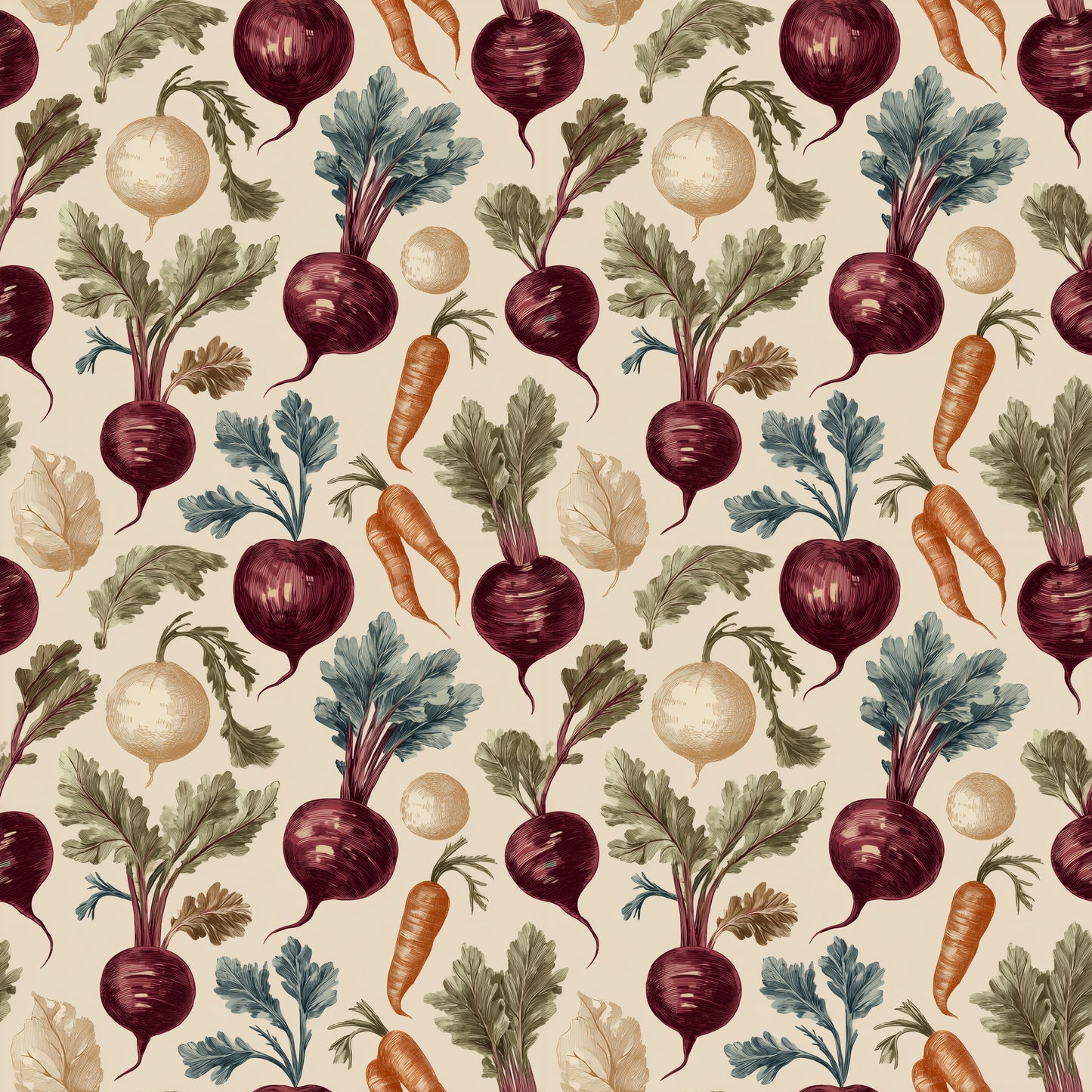 Whimsical Root Veggies Digital Seamless Pattern