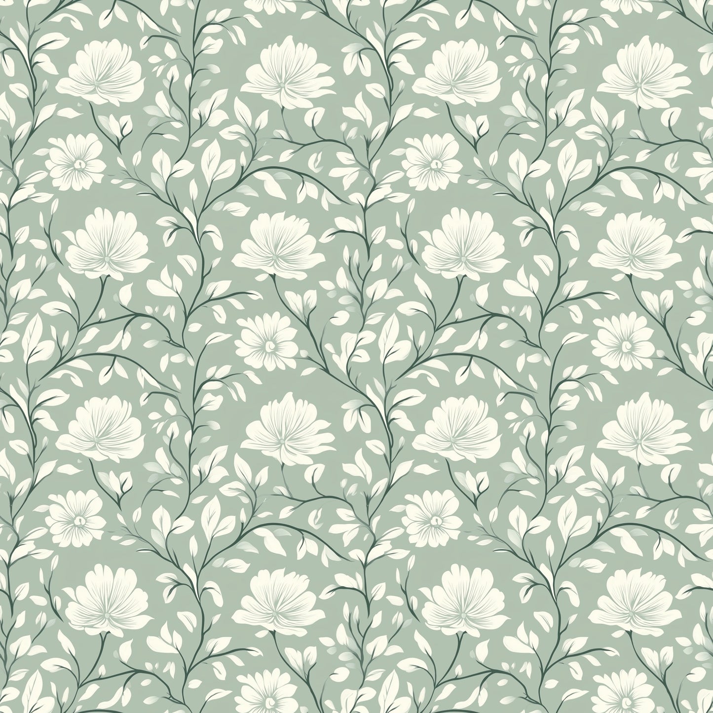 White Sage Floral Digital Seamless Pattern