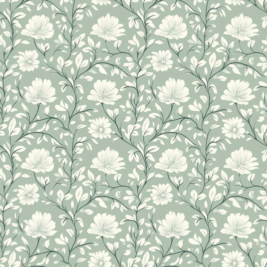 White Sage Floral Digital Seamless Pattern