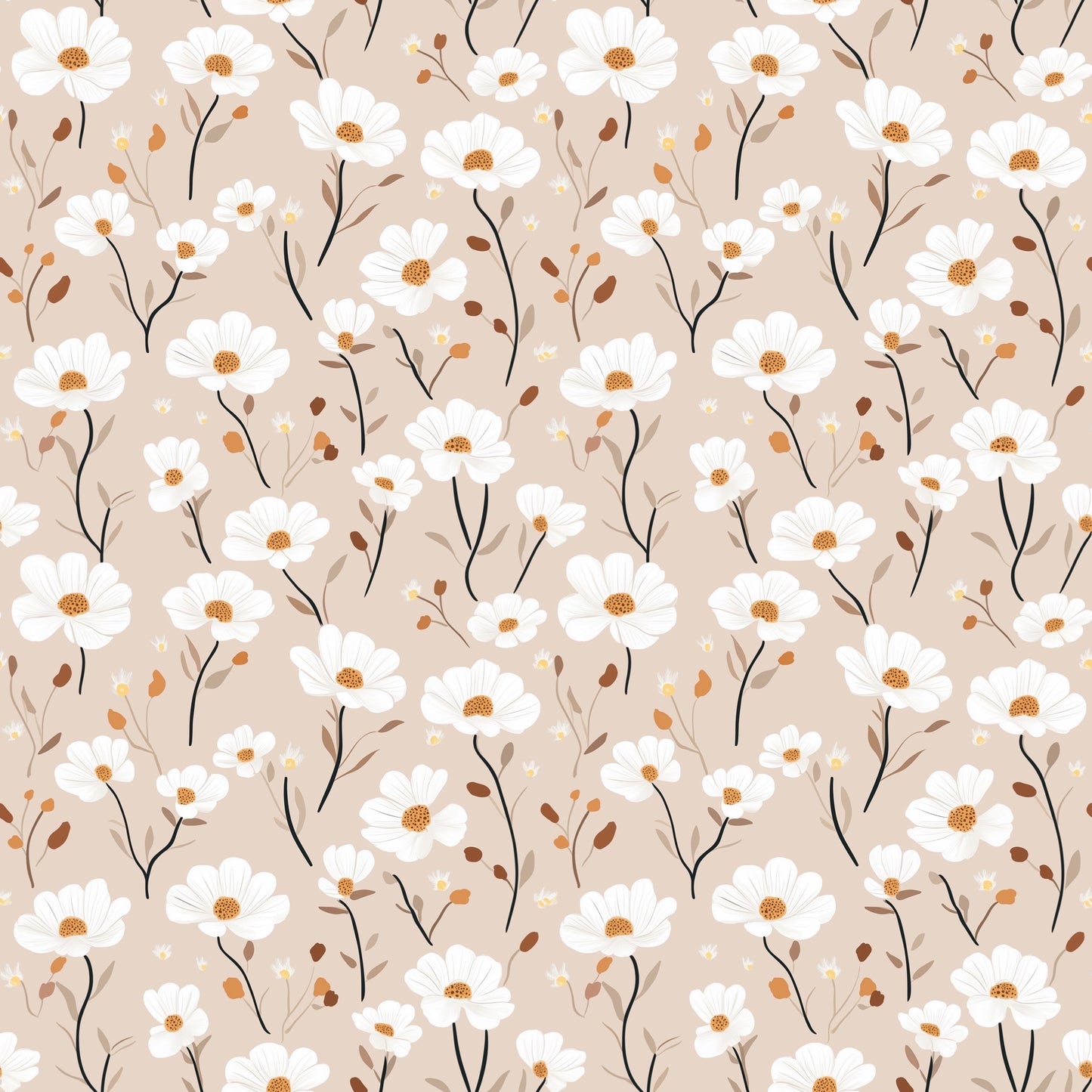 Wild Daisies Digital Seamless Pattern