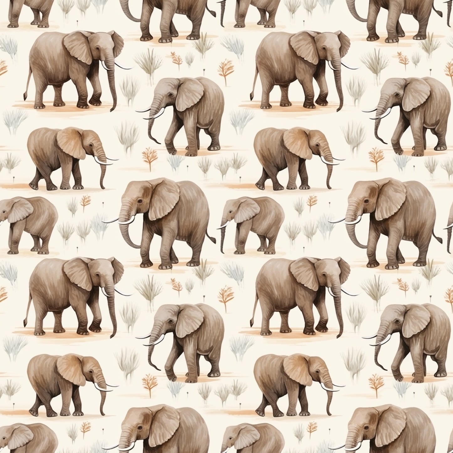 Wild Elephants Digital Seamless Pattern