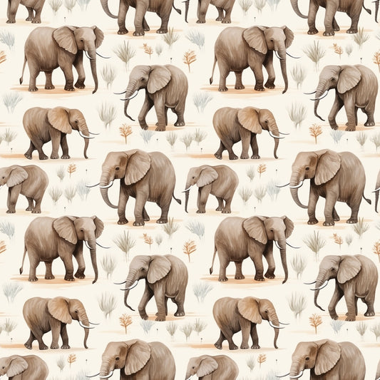 Wild Elephants Digital Seamless Pattern
