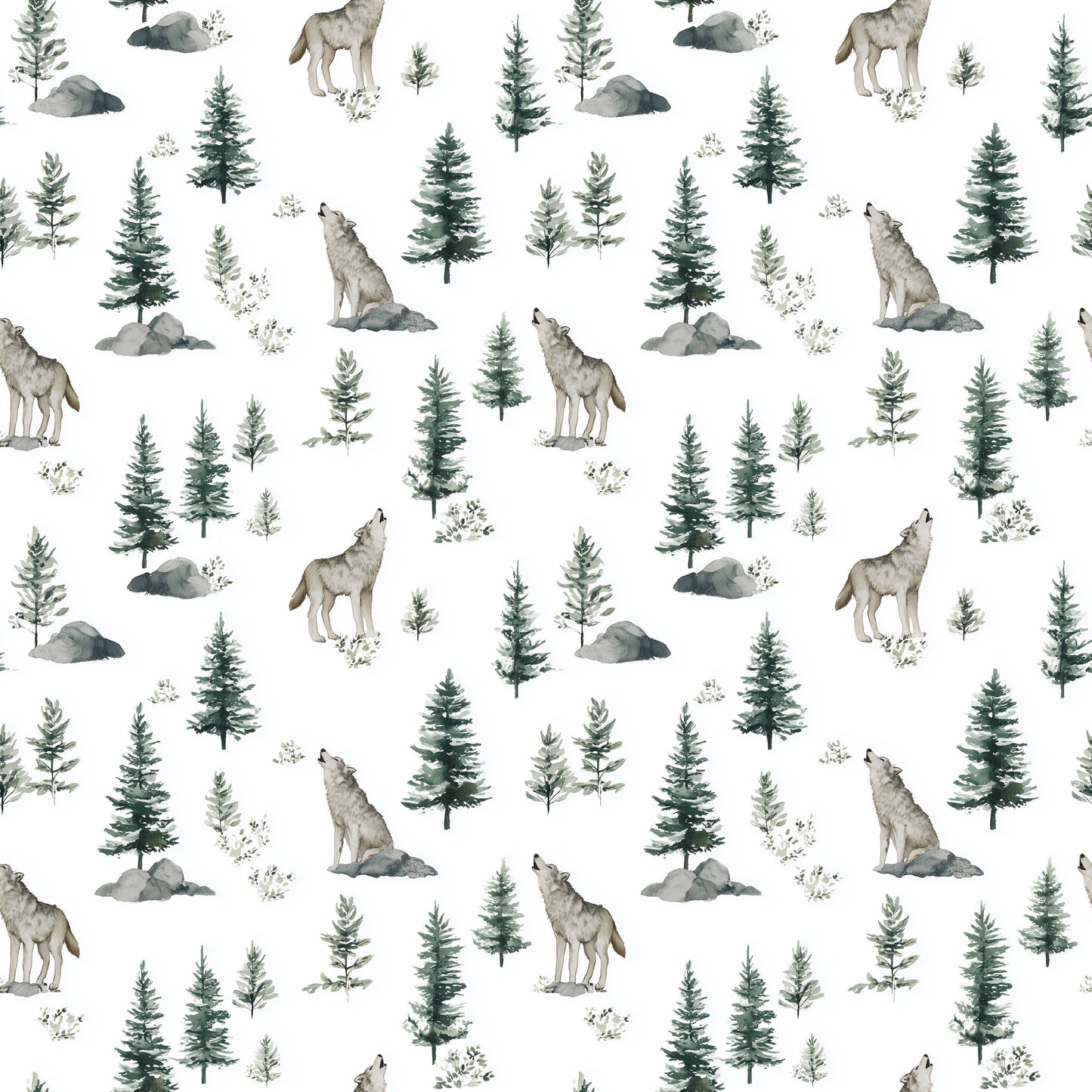 Wild Wolves Digital Seamless Pattern