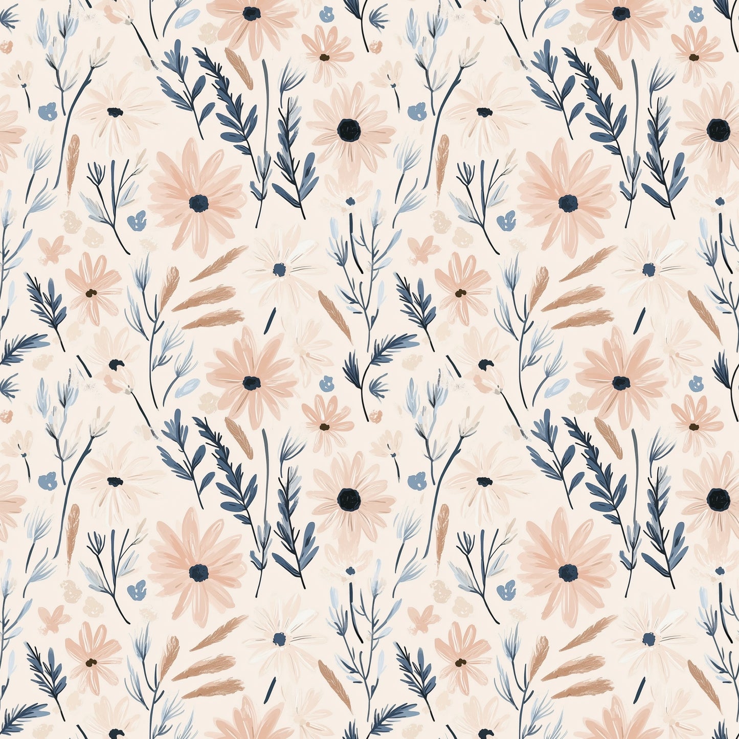 Wildflower Daisies Digital Seamless Pattern
