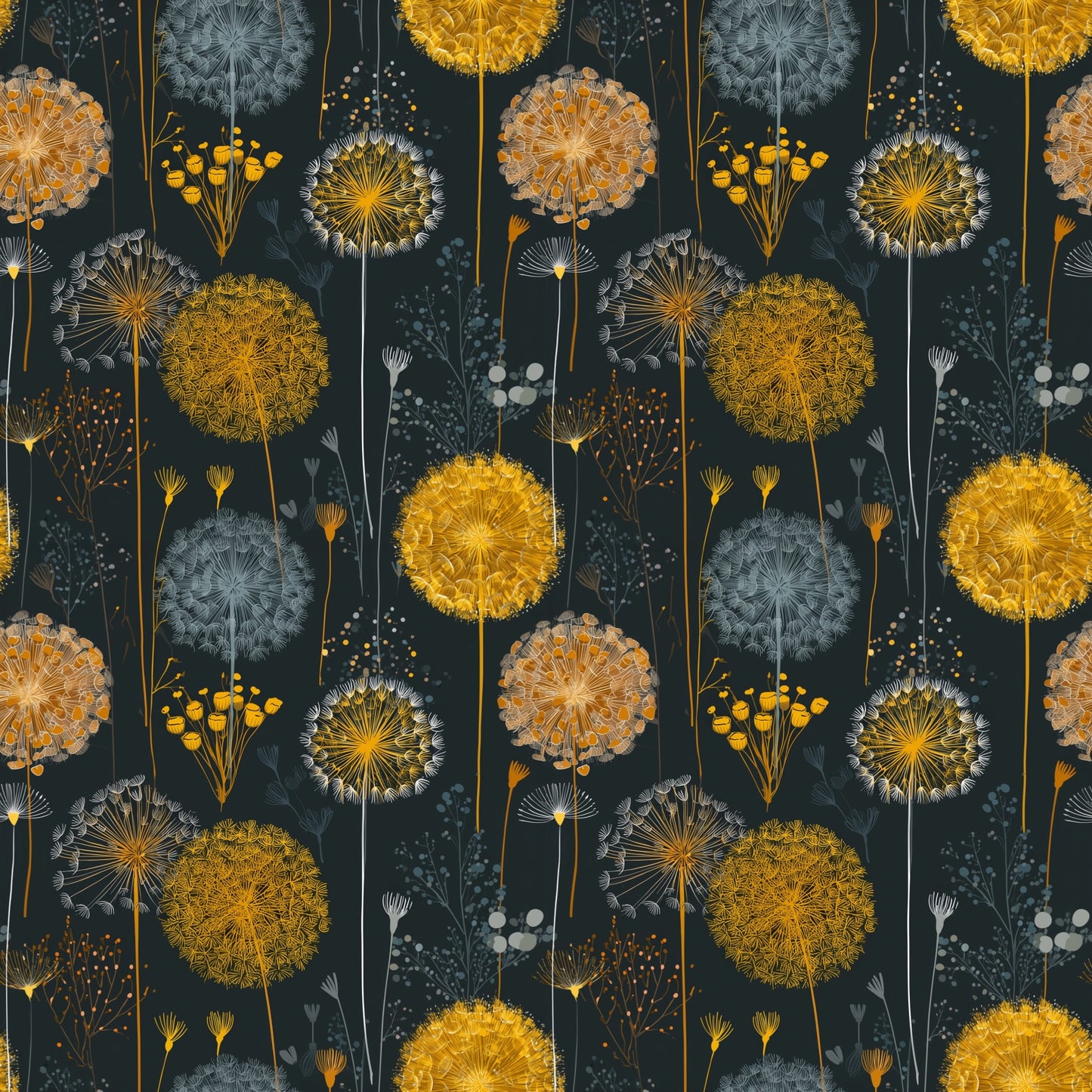 Wildflower Dandelions Digital Seamless Pattern