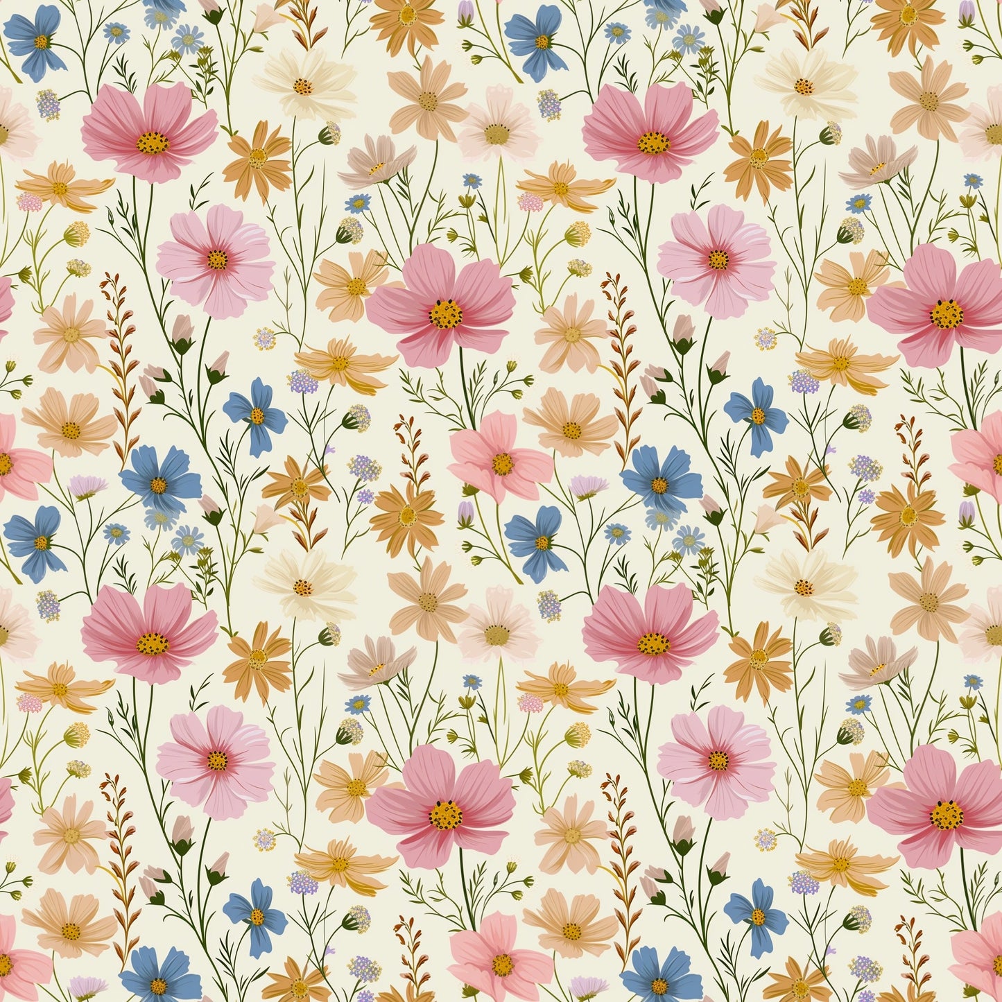 Wildflower Spring Digital Seamless Pattern