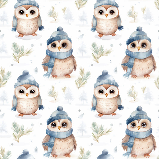 Winter Baby Owls Digital Seamless Pattern