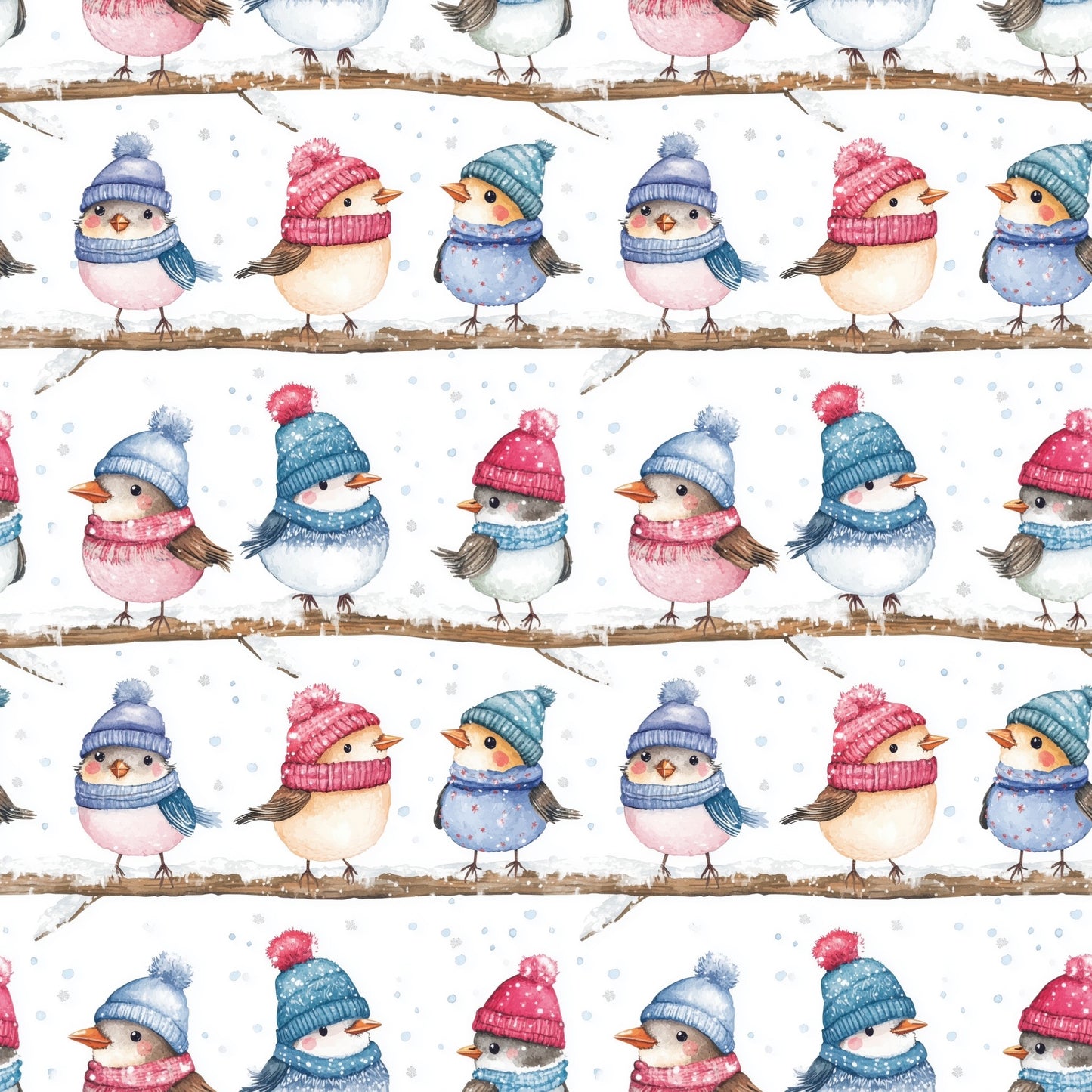 Winter Robins Digital Seamless Pattern