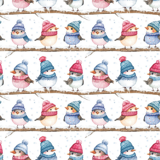 Winter Robins Digital Seamless Pattern