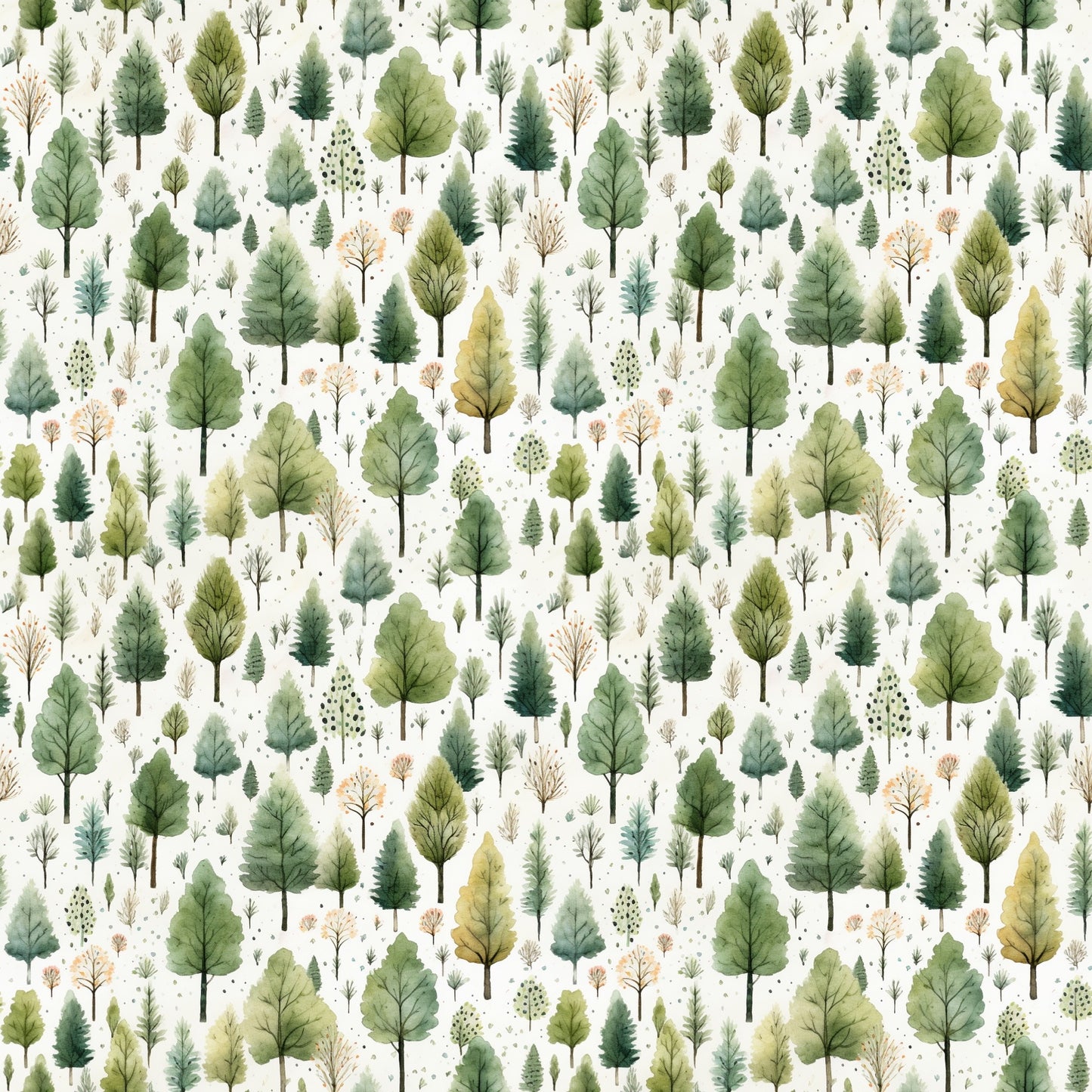 Woodland Trees Digital Seamless Pattern