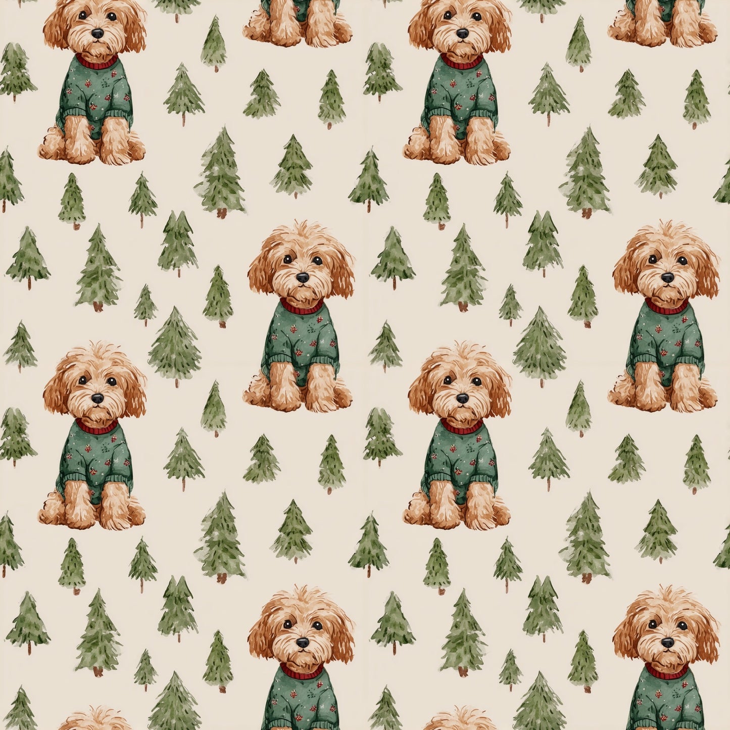 Christmas Cockapoo Digital Seamless Pattern