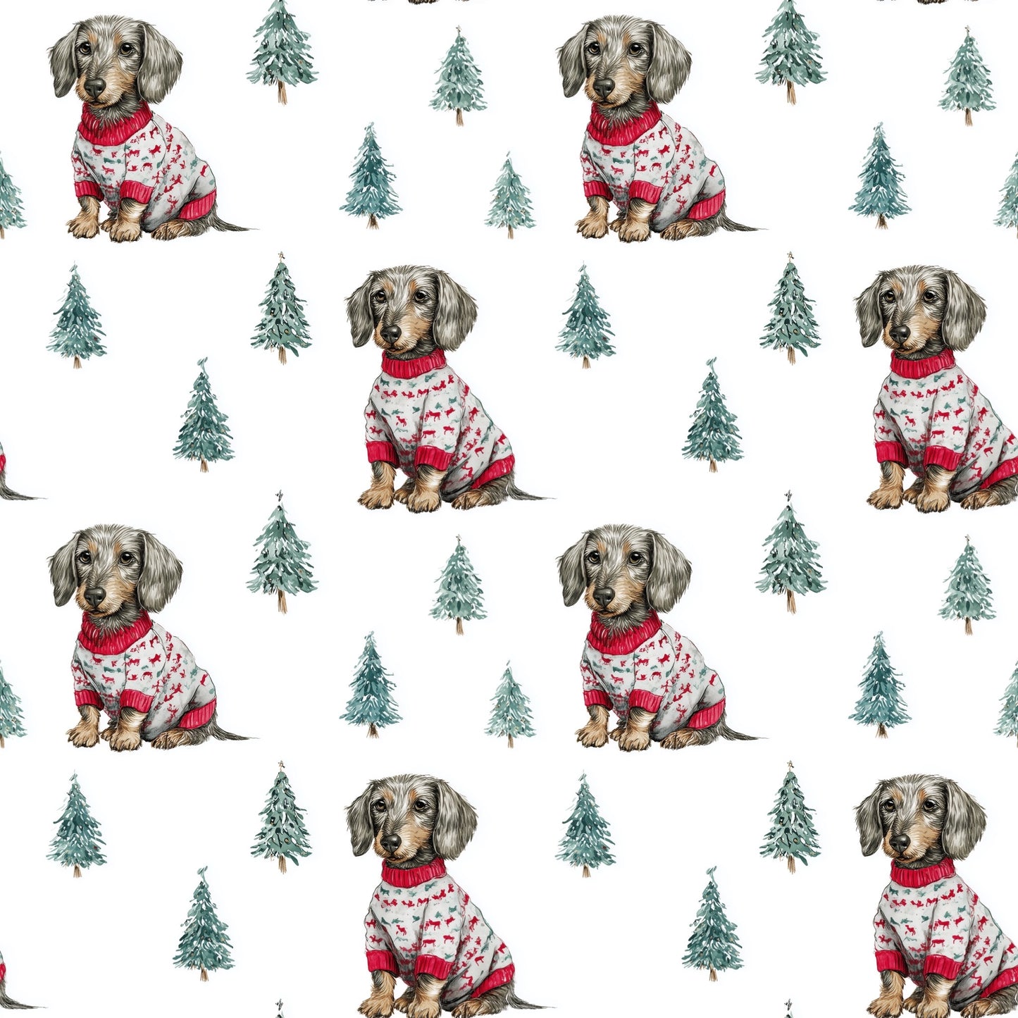 Christmas Dachshund Digital Seamless Pattern