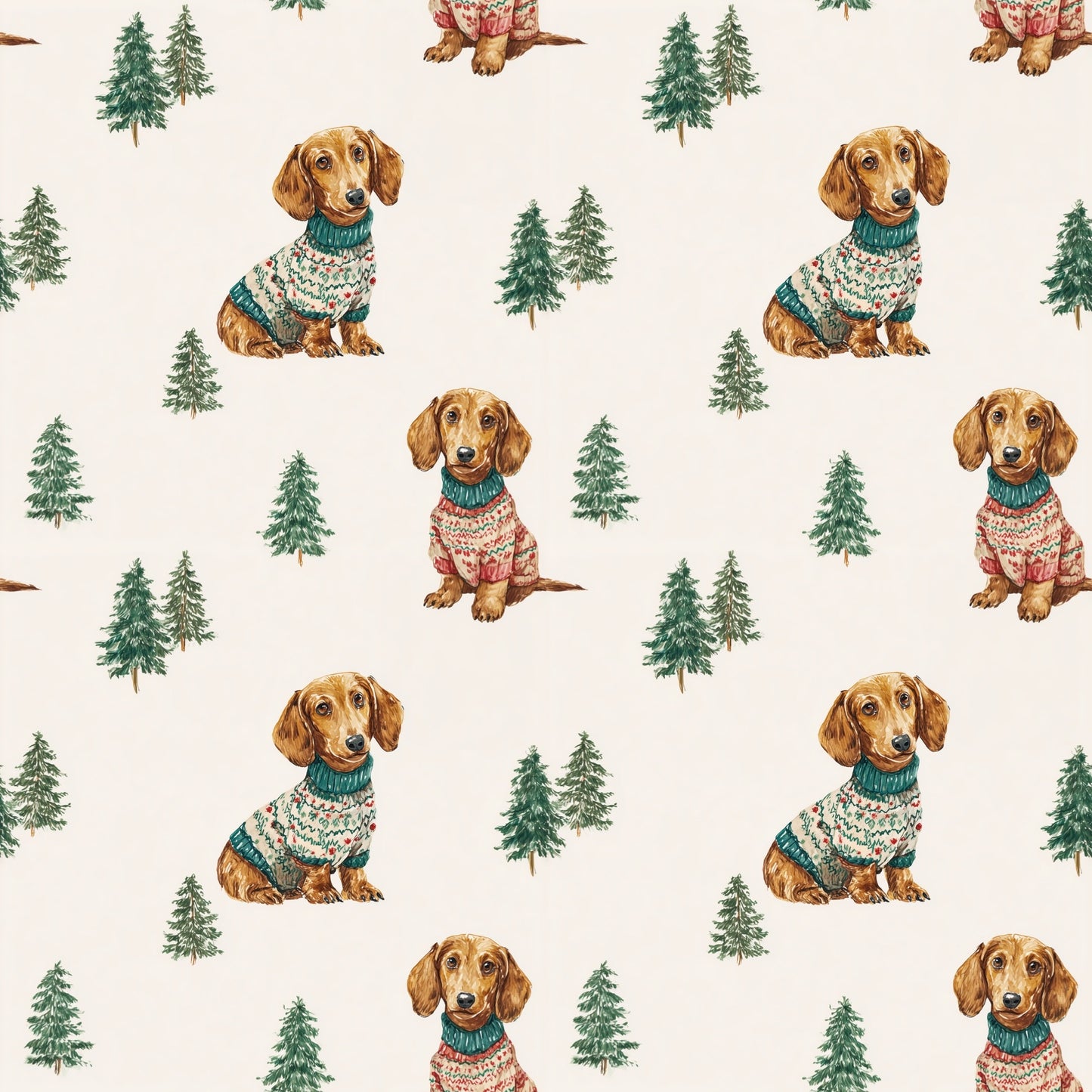 Christmas Dachshund Digital Seamless Pattern